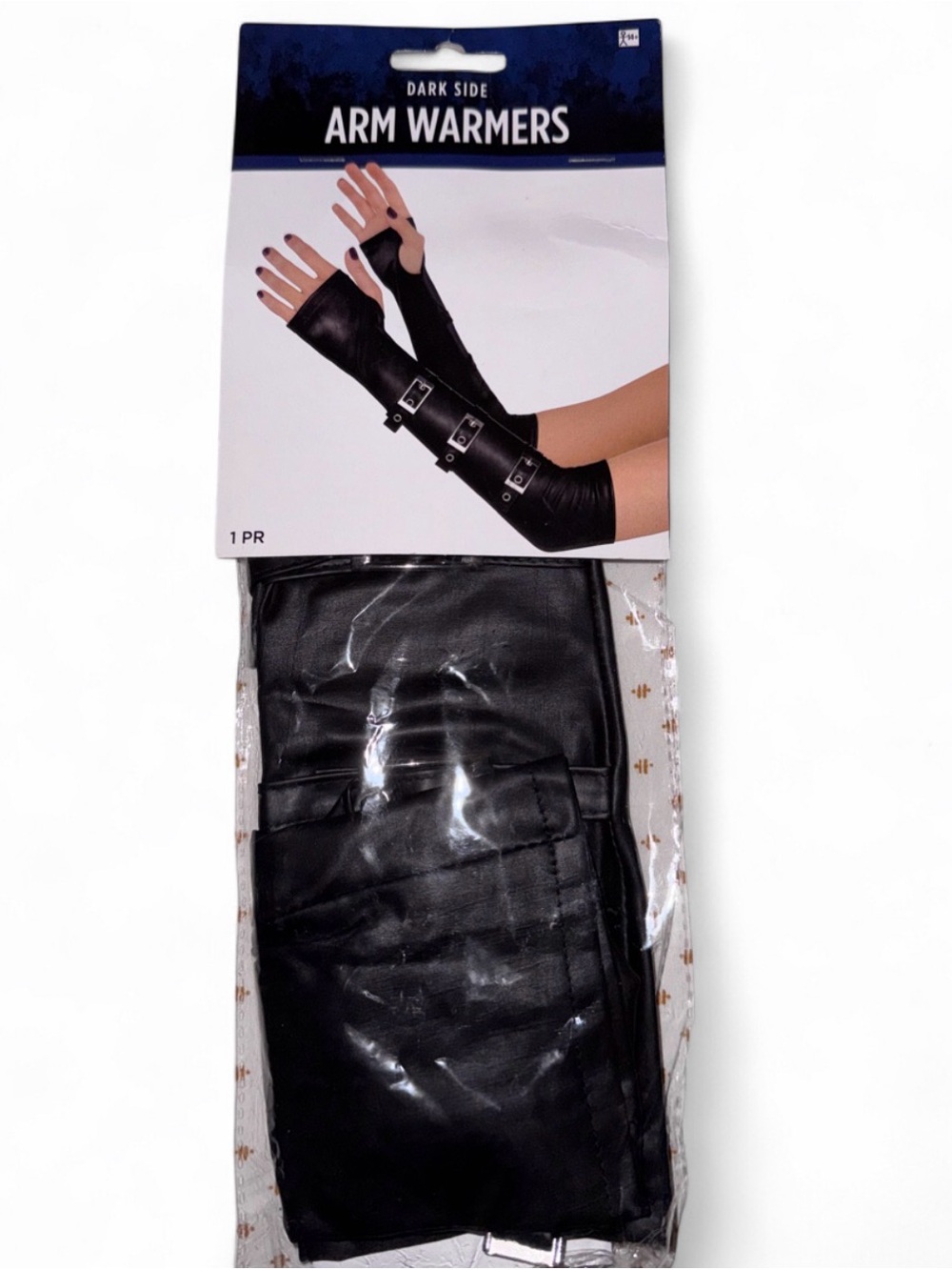Black Faux Leather Arm Warmers with Buckle Straps